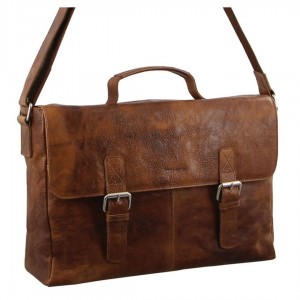 Bolsa De Mensajero Pierre Cardin Rustic Leather Computer Bag Hombre Marrones | AWHE-80342