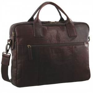 Bolsa De Mensajero Pierre Cardin Rustic Leather Computer Bag Hombre Marrones | YNZK-17294