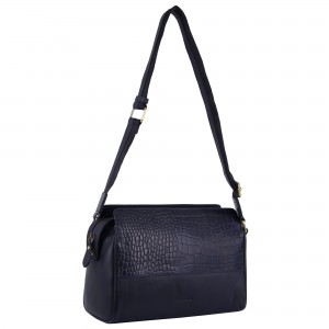 Bolsas Hombro Pierre Cardin Croc-Embossed Leather Cross-Body Bag Mujer Azul Marino | PBFR-67089