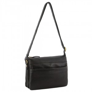 Bolsas Hombro Pierre Cardin Leather Crossbody Bag Mujer Negras | JUFX-75391