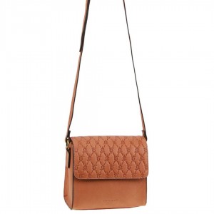 Bolsas Hombro Pierre Cardin Leather Diamond Embossed Cross-Body Bag Mujer Albaricoque | UFTL-52973