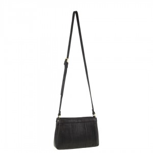 Bolsas Hombro Pierre Cardin Leather Pleated Design Crossbody Bag Mujer Negras | FYCG-10745