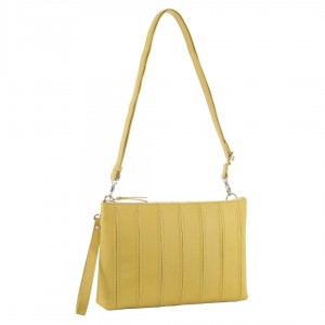 Bolsas Hombro Pierre Cardin Leather Stitch-design Cross-Body Bag Mujer Amarillo | DPFL-04263