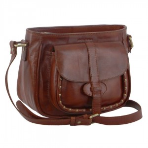 Bolsas Hombro Pierre Cardin Leather Stud Detail Cross-body Bag Mujer Marrones | WPDR-82307