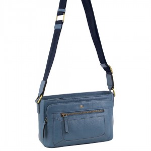 Bolsas Hombro Pierre Cardin Leather Webbing Strap Crossbody Bag Mujer Azules | NHRF-62053