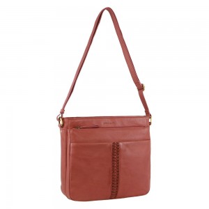 Bolsas Hombro Pierre Cardin Leather Woven-Stich Design Crossbody Bag Mujer Marsala | VOZP-09285