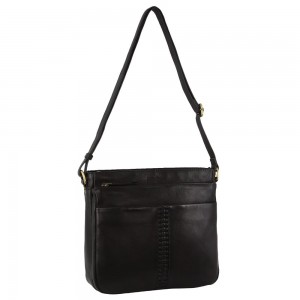 Bolsas Hombro Pierre Cardin Leather Woven-Stich Design Crossbody Bag Mujer Negras | KFVJ-47832