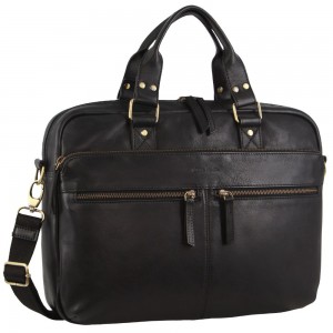 Bolsas Hombro Pierre Cardin Multi-Compartment Leather Computer Bag Hombre Negras | CAMB-49621