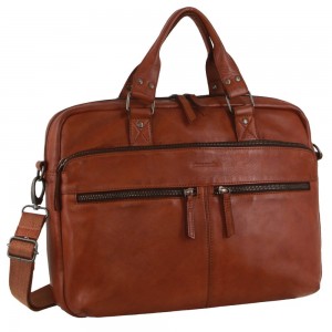 Bolsas Hombro Pierre Cardin Multi-Compartment Leather Computer Bag Hombre Marrones | NEZJ-78430