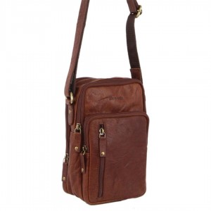 Bolsas Hombro Pierre Cardin Rustic Leather Cross-Body Bag Hombre Marrones | GQMR-28476