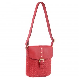 Bolsas Hombro Pierre Cardin Woven Leather Cross-Body Bag with flap Mujer Rojas | BXVO-12698