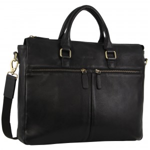 Business Computer Bags Pierre Cardin Rustic Leather Multi-Zip Computer Bag Hombre Negras | KDIU-64190