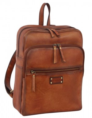 Business Computer Bags Pierre Cardin Vintage Leather Laptop Backpack Hombre Marrones | DOZE-13520