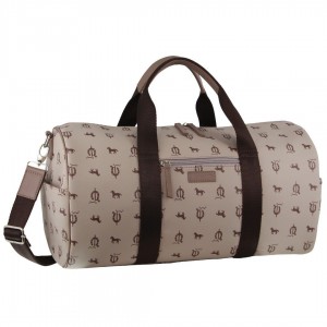 Canvas Bags Pierre Cardin Leather Canvas Print Design Duffle Bag Hombre Beige | BMQO-79148