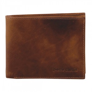 Carteras De Tres Pliegues Pierre Cardin Rustic Leather Tri-Fold Wallet Hombre Marrones | DCMW-41706