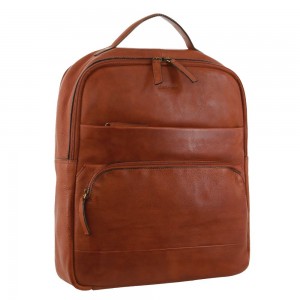 Mochilas Pierre Cardin Rustic Leather Business Backpack Computer Bag Mujer Marrones | DKWY-75210