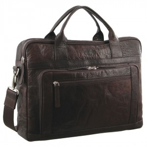 Portátil Pierre Cardin Rustic Leather Computer Business Bag Travel Marrones | TYMZ-65218