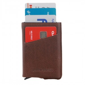 Tarjeteros Pierre Cardin Leather Smart Slide Card Holder Tab Wallet Hombre Marrones | FSTP-38715