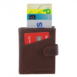 Tarjeteros Pierre Cardin Leather Smart Slide Card Holder Tab Wallet Hombre Marrones | SJOF-16725