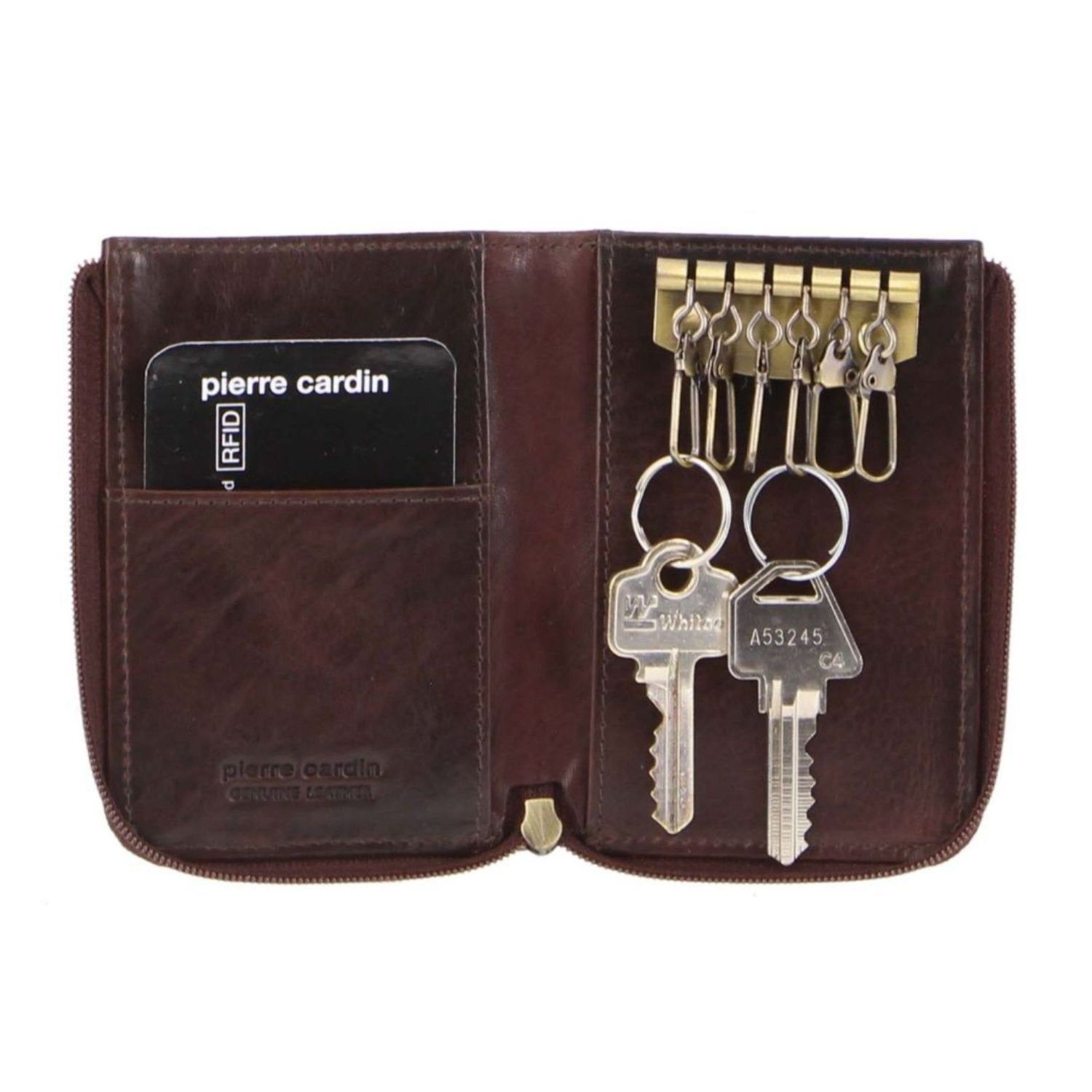 Bi-Fold Wallets Pierre Cardin Italian Leather Key + Credit Card Holder Hombre Chocolate | WKAD-39078