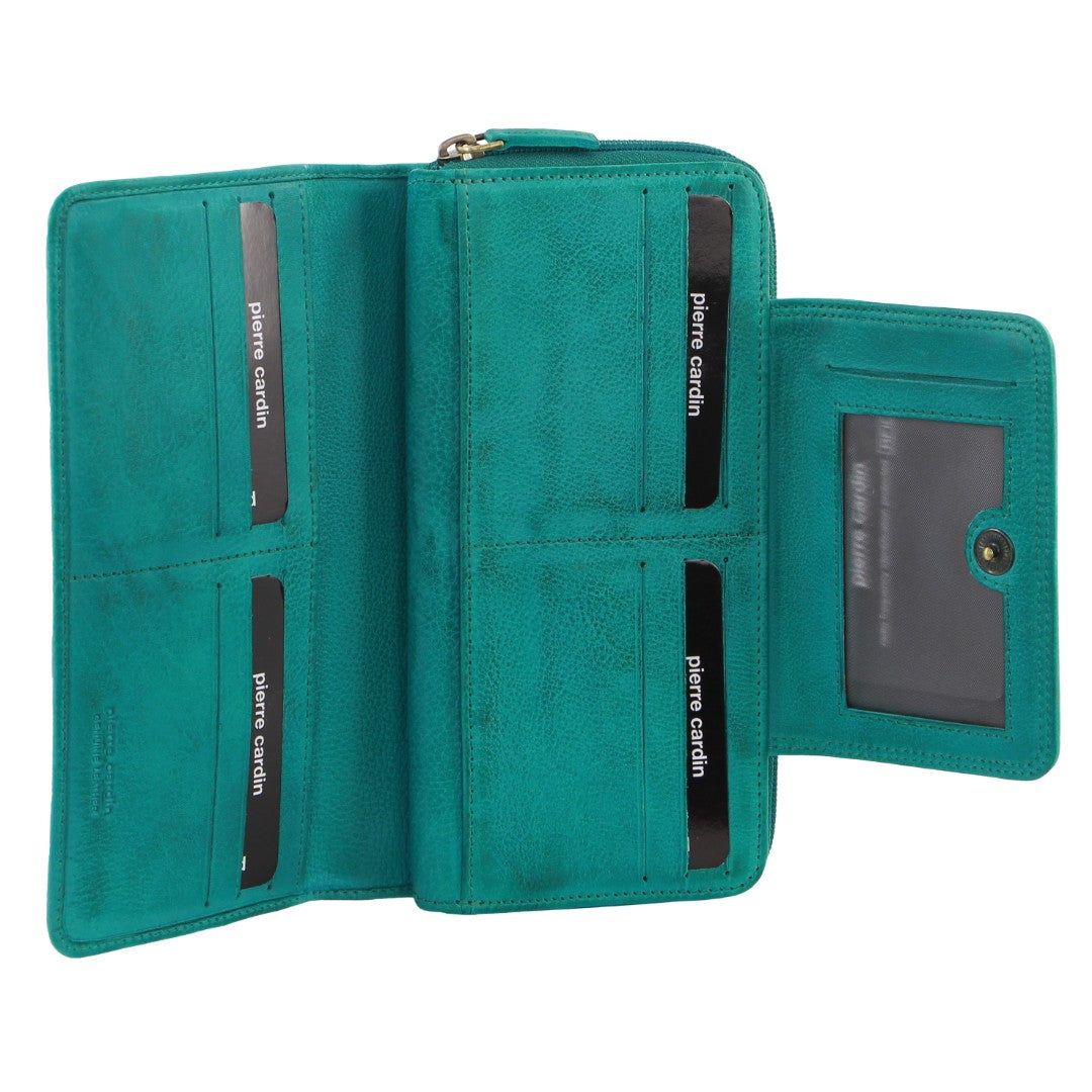 Bi-Fold Wallets Pierre Cardin Leather Bi-Fold Tab Wallet Mujer Turquesa | KBJW-48936