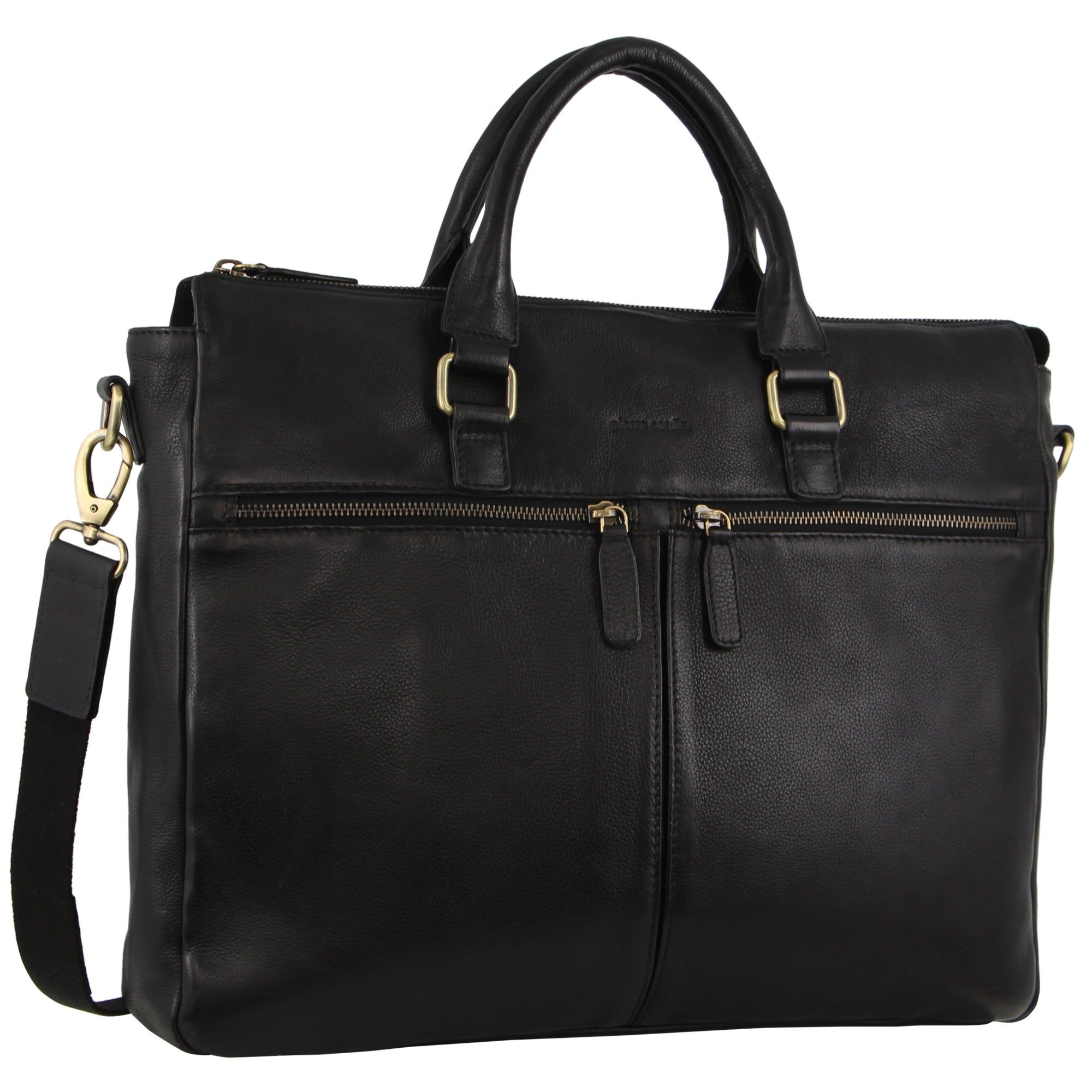 Bolsa De Mensajero Pierre Cardin Rustic Leather Multi-Zip Computer Bag Hombre Negras | YHQP-18405