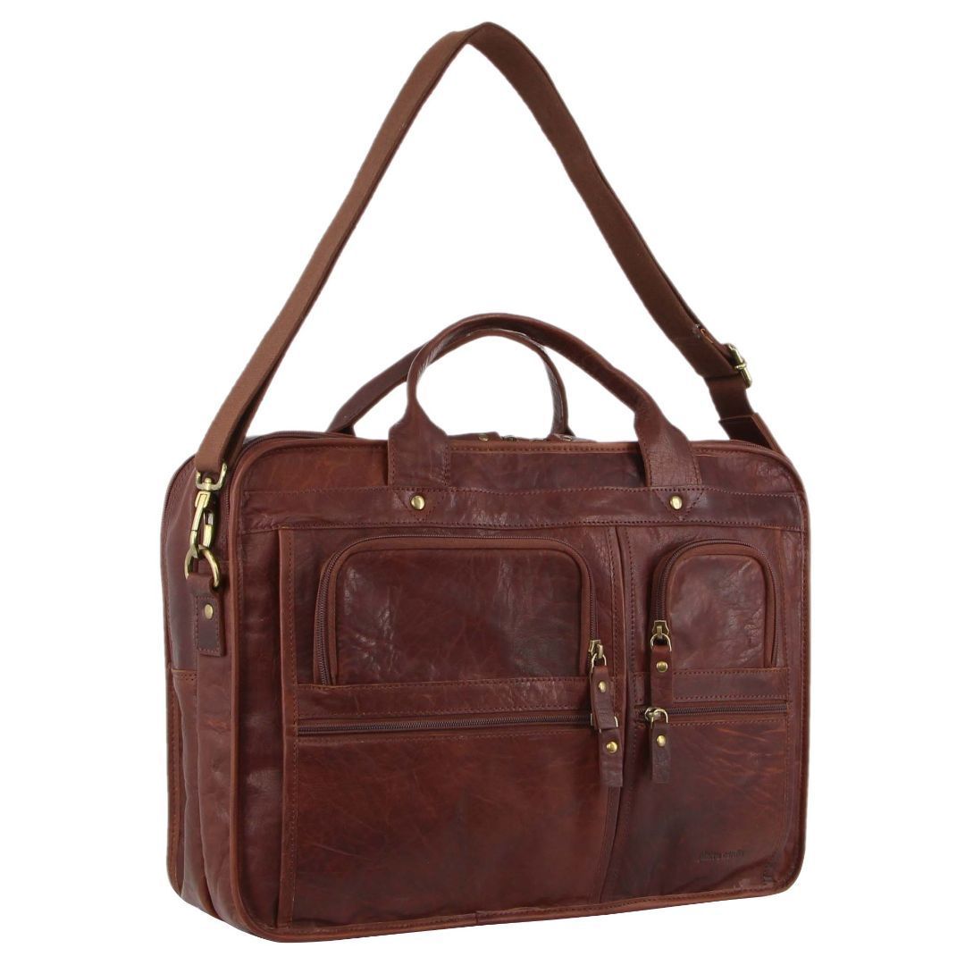 Bolsa De Mensajero Pierre Cardin Rustic Leather Computer Bag Hombre Marrones | XZCY-43867