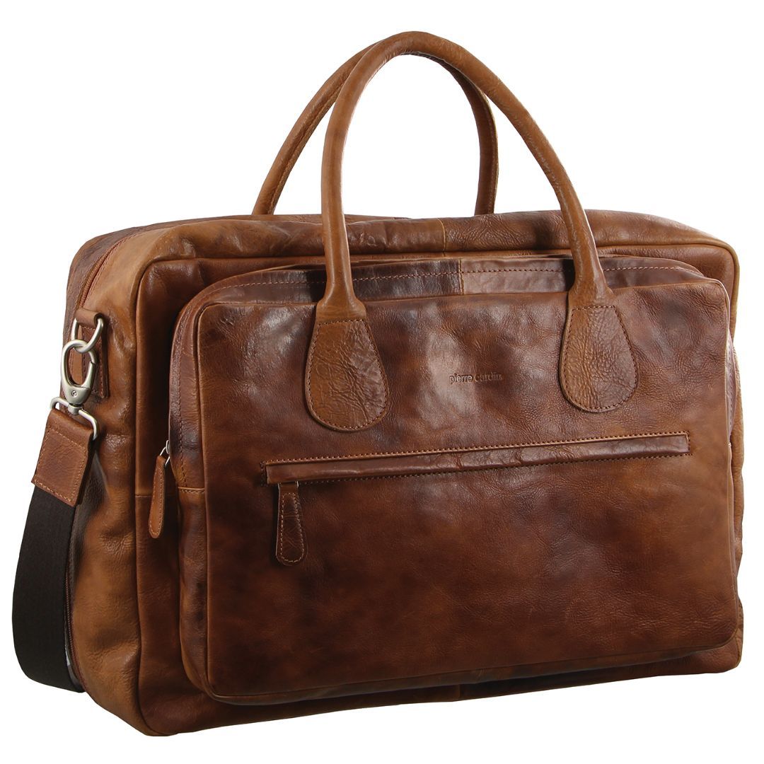 Bolsa De Mensajero Pierre Cardin Rustic Leather Business Bag Hombre Marrones | XEZW-34805