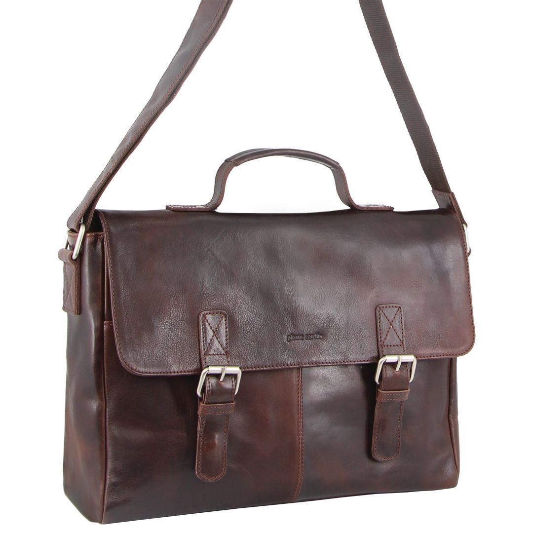 Bolsa De Mensajero Pierre Cardin Rustic Leather Computer Bag Hombre Chocolate Oscuro | YPBL-45832