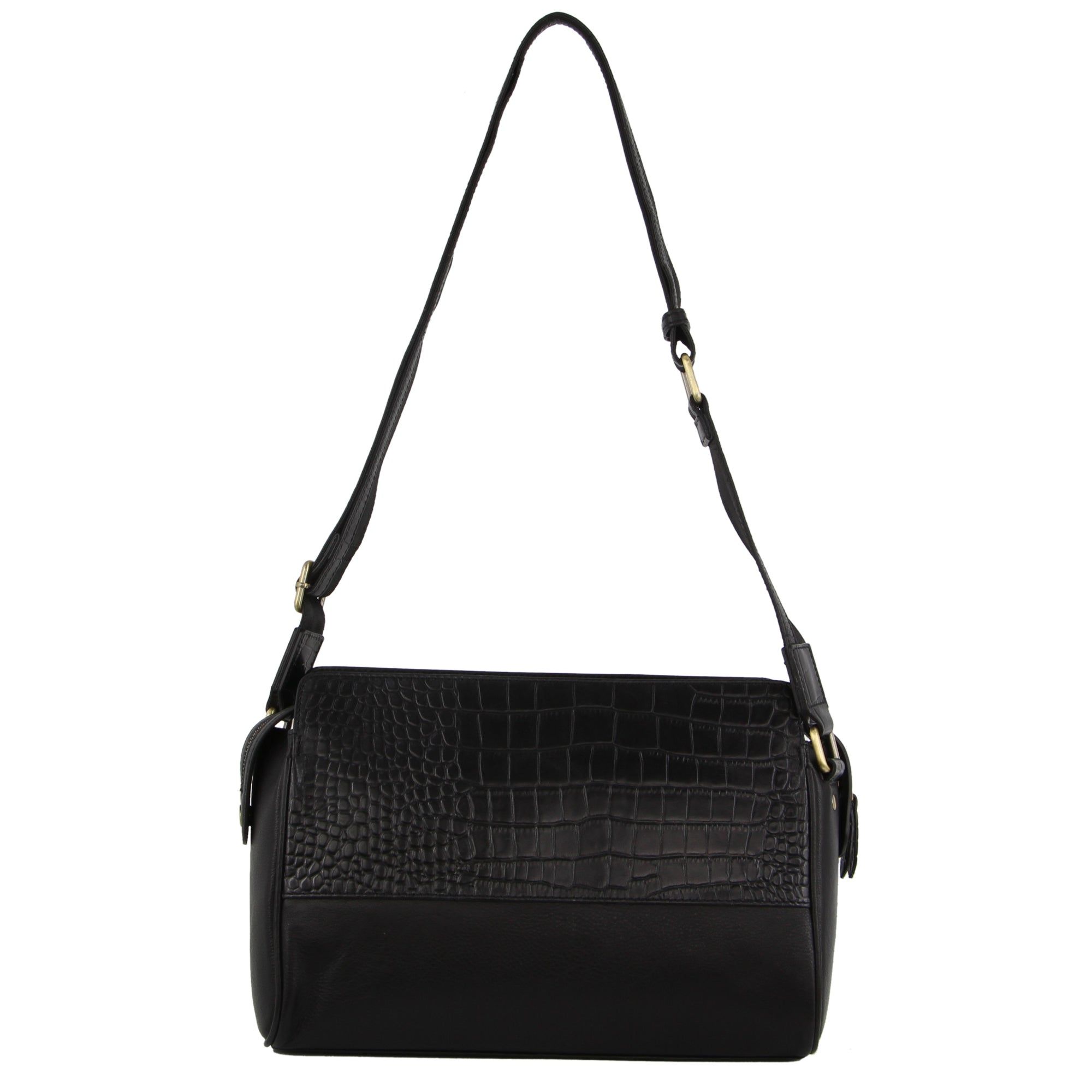 Bolsas Hombro Pierre Cardin Croc-Embossed Leather Cross-Body Bag Mujer Negras | VTLX-81203