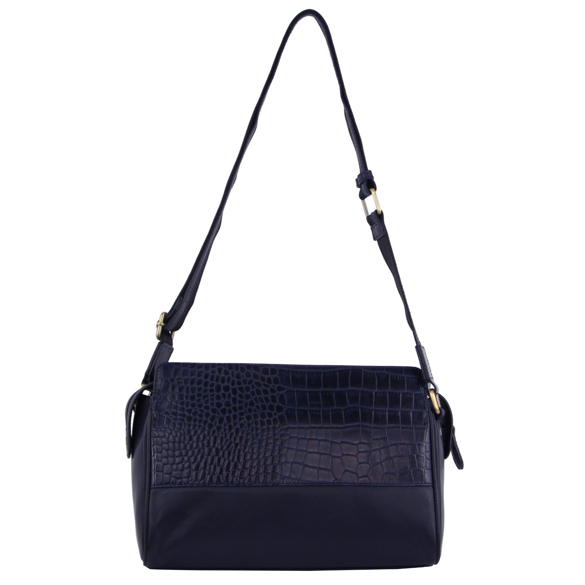 Bolsas Hombro Pierre Cardin Croc-Embossed Leather Cross-Body Bag Mujer Azul Marino | PBFR-67089