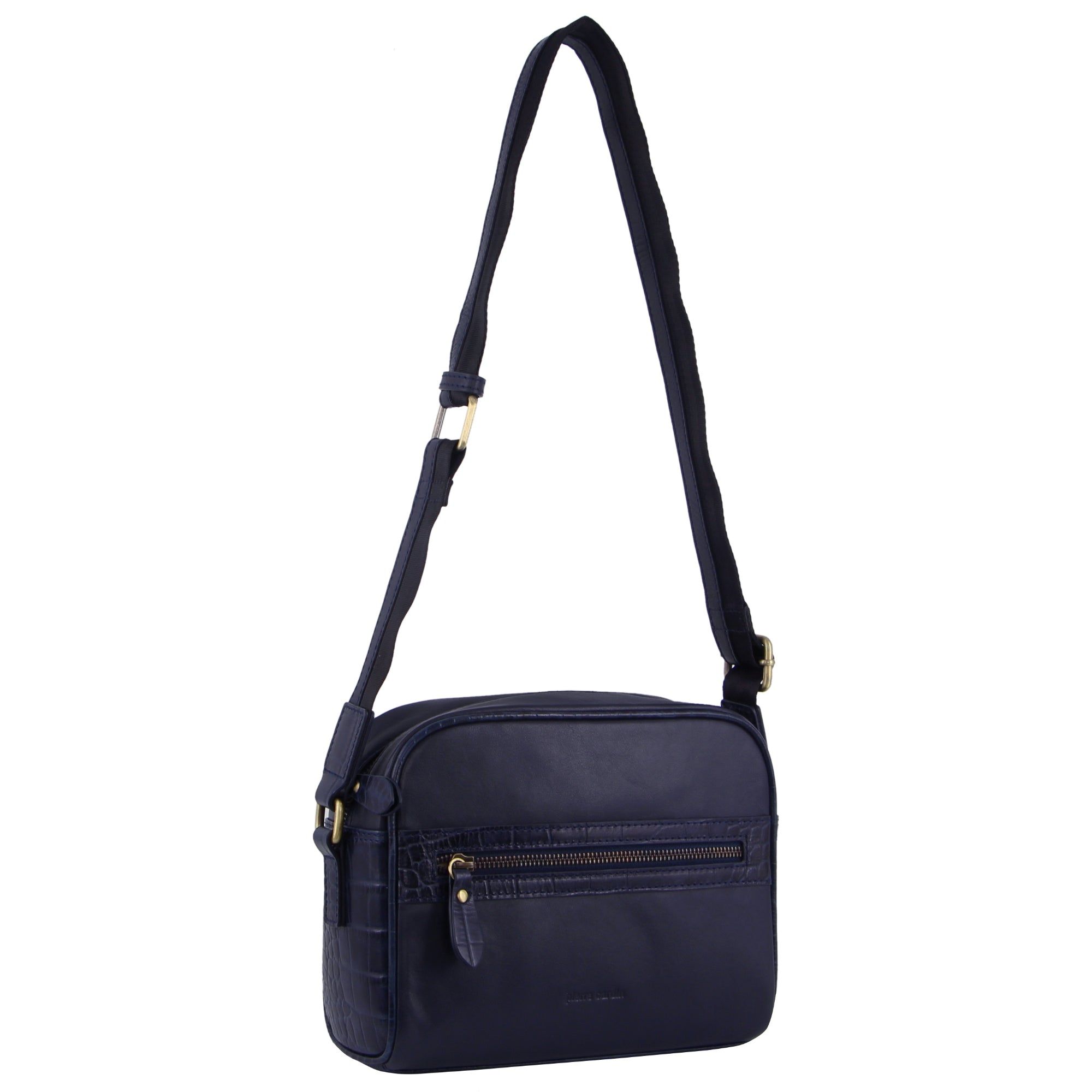 Bolsas Hombro Pierre Cardin Croc-Embossed Leather Cross-Body Bag Mujer Azul Marino | NUGQ-23854