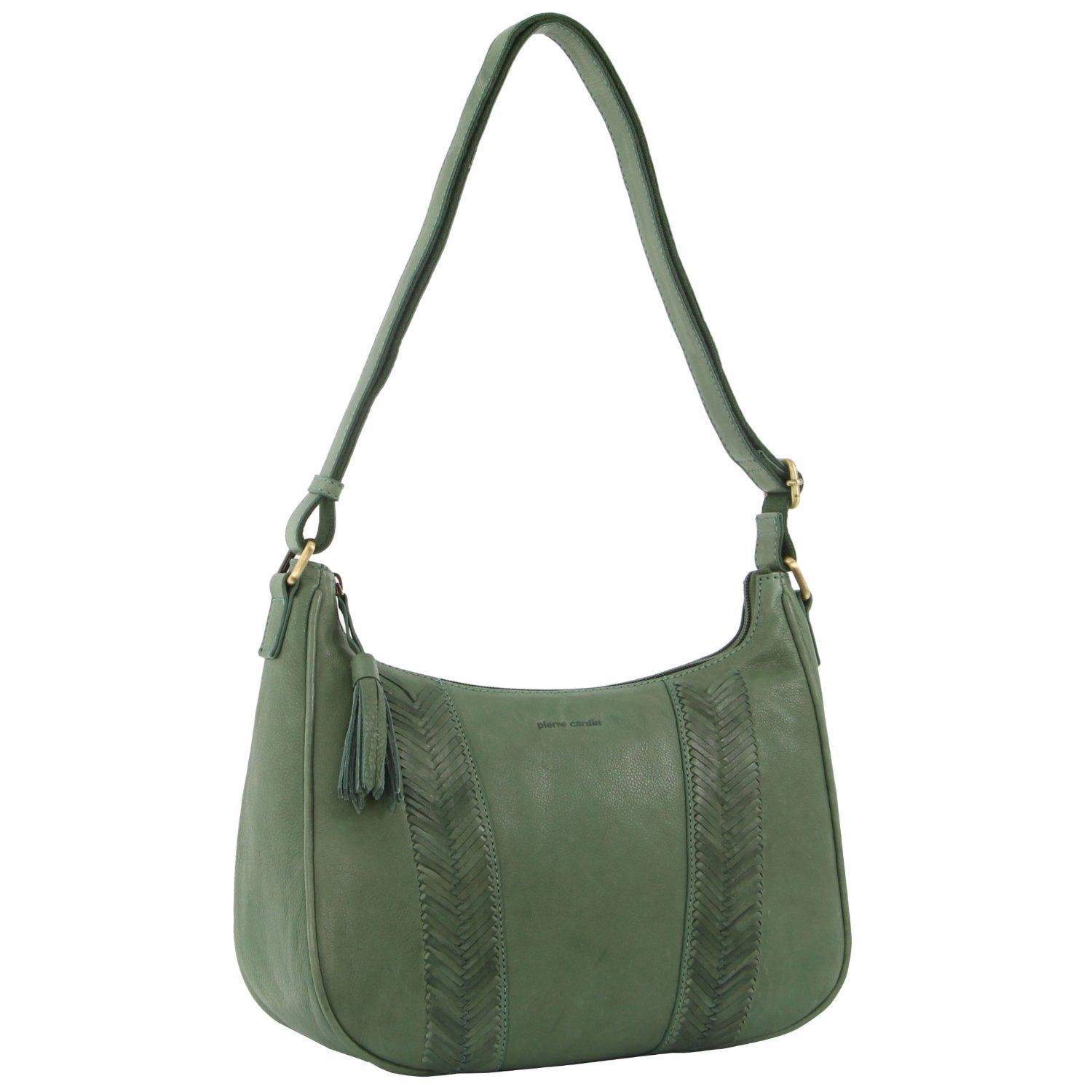 Bolsas Hombro Pierre Cardin Herringbone Embossed Leather Tassle Crossbody Bag Mujer Verde | VIKR-41672