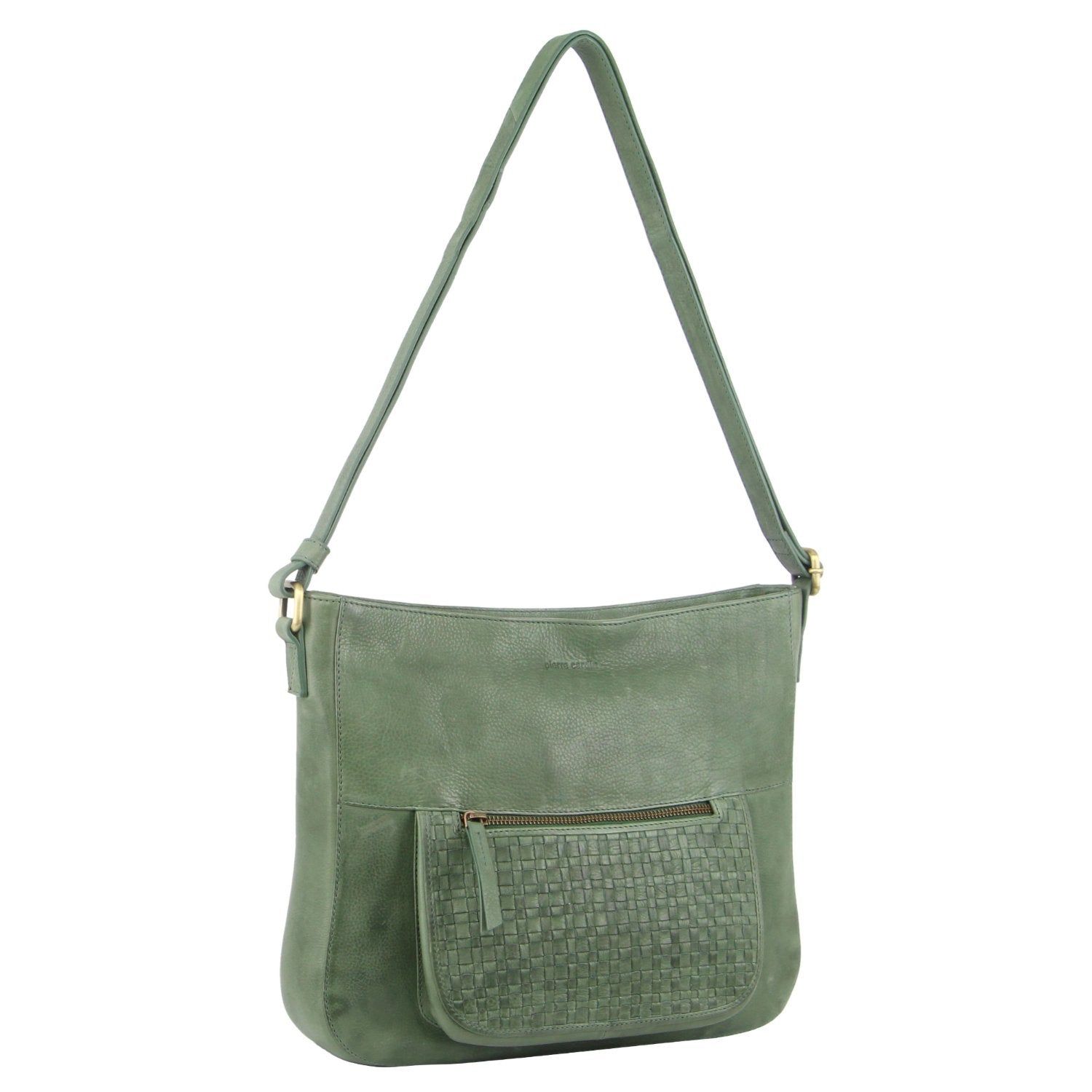 Bolsas Hombro Pierre Cardin Large Woven Embossed Leather Crossbody Bag Mujer Verde | MJRC-45287