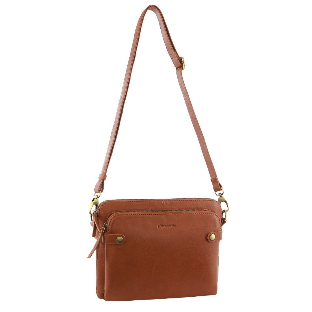 Bolsas Hombro Pierre Cardin Leather Crossbody Bag Mujer Marrones | DPEM-79250