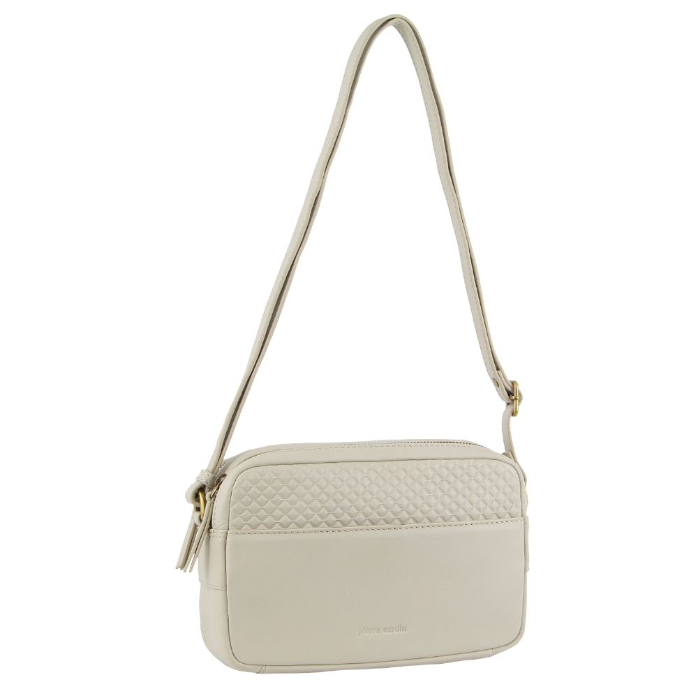 Bolsas Hombro Pierre Cardin Leather Diamond Pattern Embossed Crossbody Bag Mujer Beige | HVBG-86910