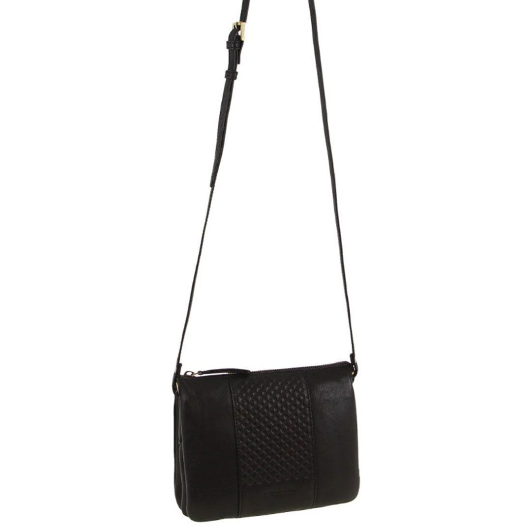 Bolsas Hombro Pierre Cardin Leather Diamond Pattern Embossed Crossbody Bag Mujer Negras | FZQR-49857