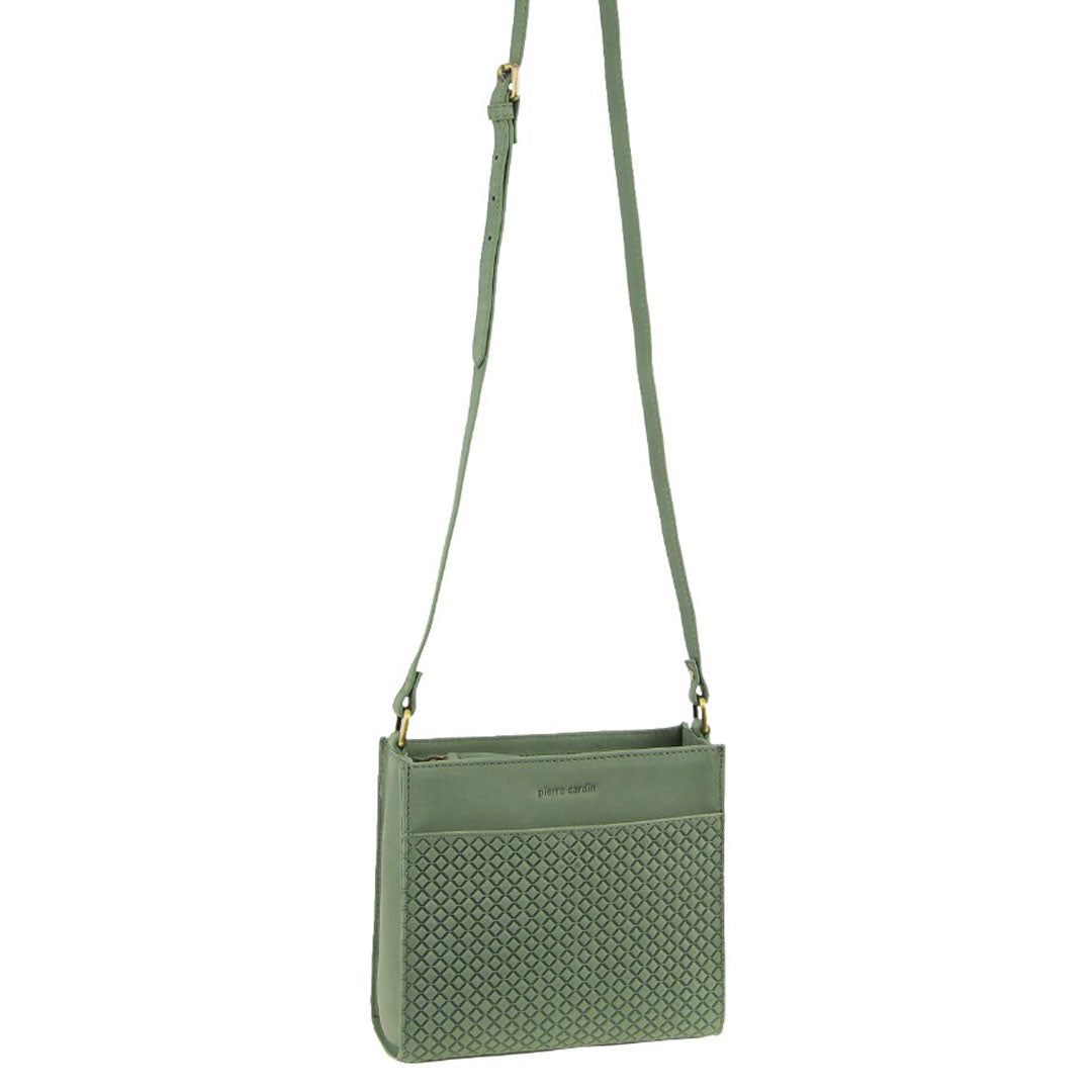 Bolsas Hombro Pierre Cardin Leather Diamond Pattern Embossed Cross-Body Bag Mujer Verde Oliva | QRTP-34620