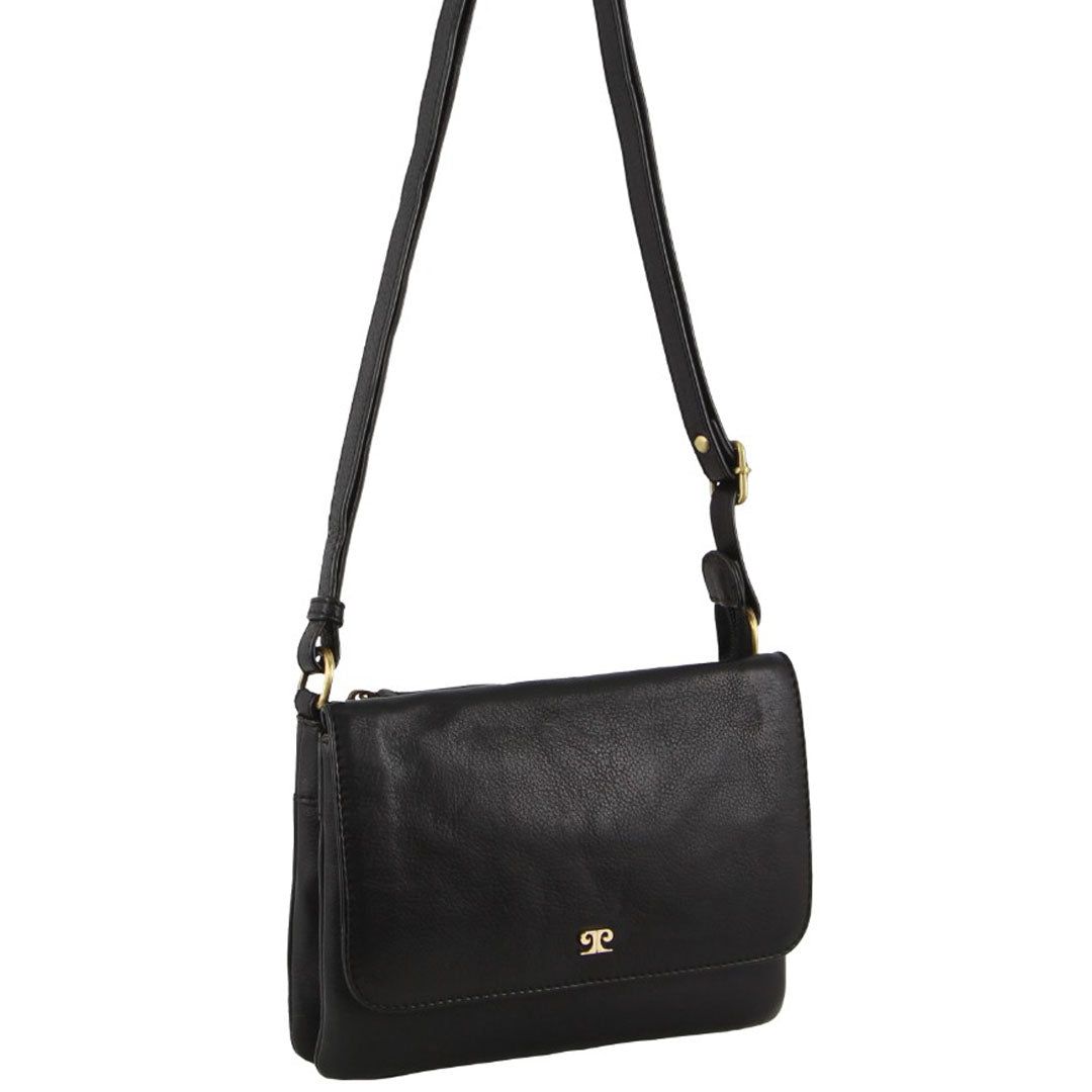 Bolsas Hombro Pierre Cardin Leather Flap-over Crossbody Bag Mujer Negras | EQOK-74589