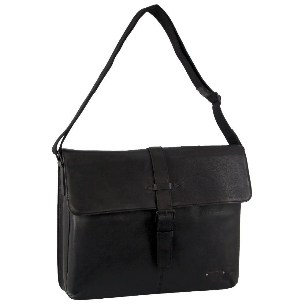 Bolsas Hombro Pierre Cardin Leather Flap-over Computer Bag Hombre Negras | EPJD-02856