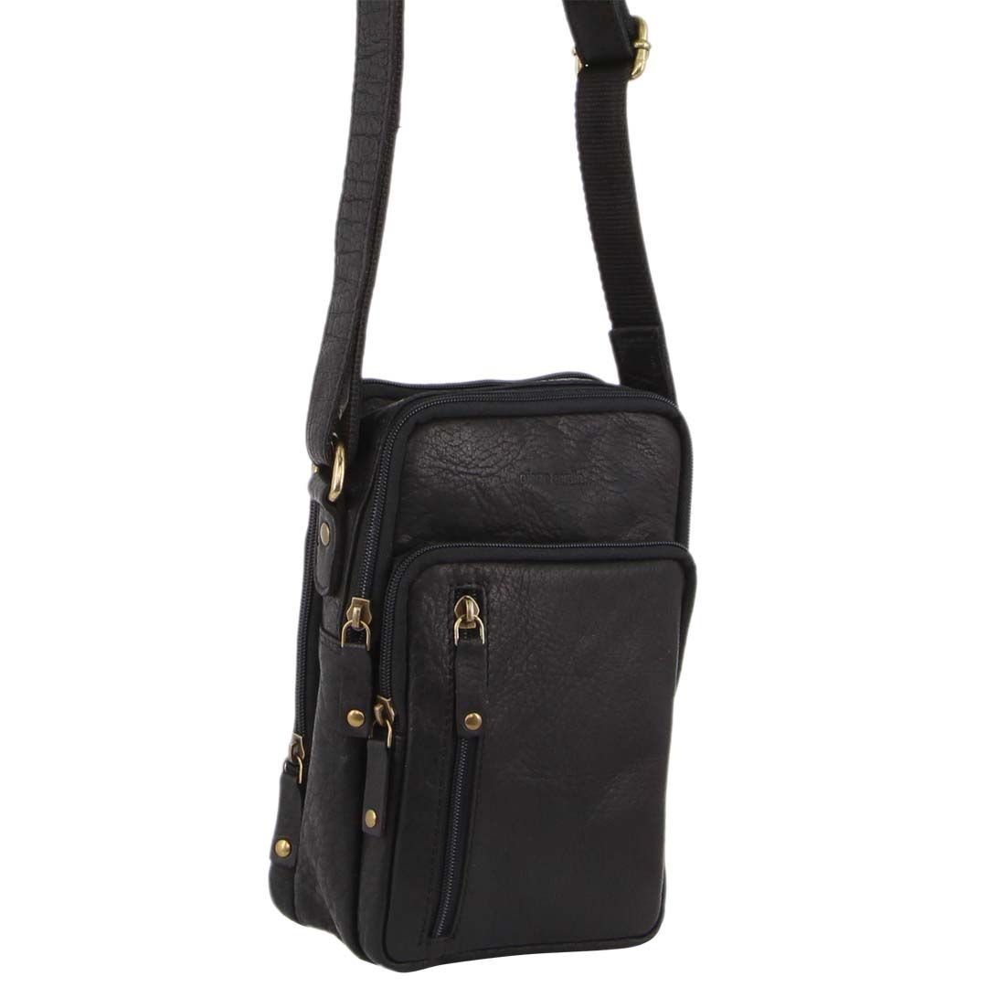 Bolsas Hombro Pierre Cardin Rustic Leather Cross-Body Bag Hombre Negras | VJMU-05391