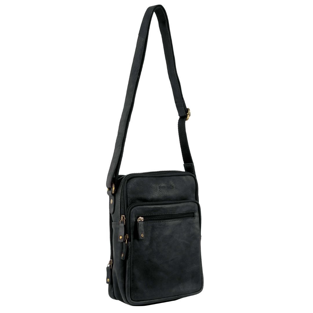 Bolsas Hombro Pierre Cardin Rustic Leather Cross-Body Bag Hombre Negras | SAMT-82591