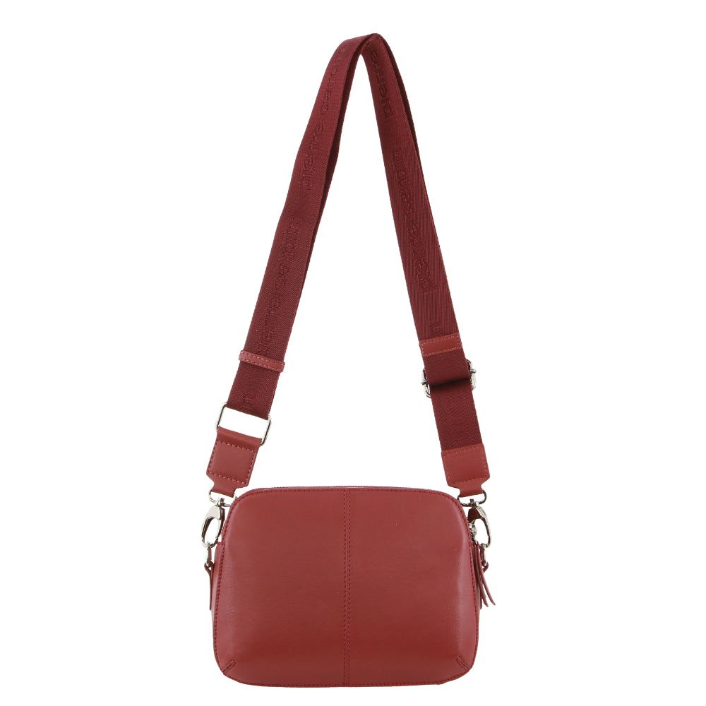 Bolsas Hombro Pierre Cardin Webbing Strap Leather Crossbody Bag Mujer Marsala | EDUS-16780