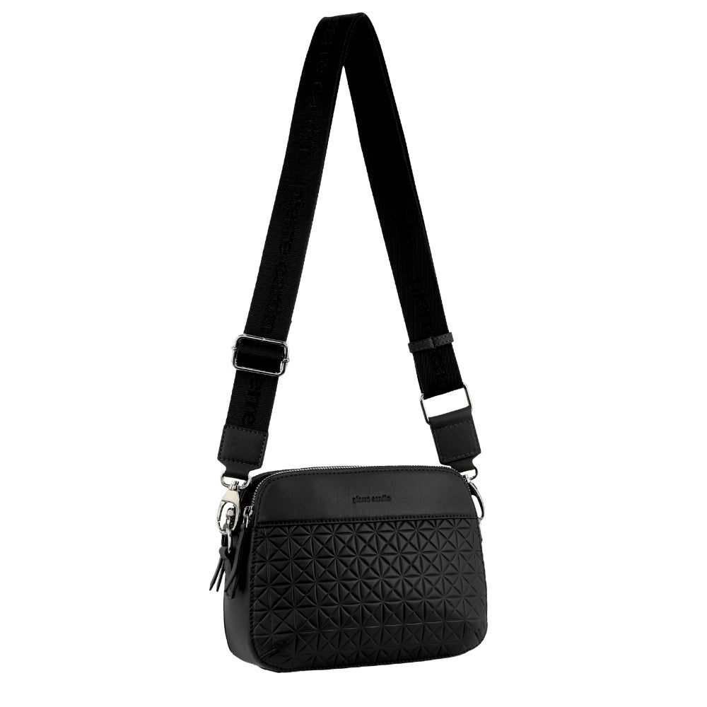 Bolsas Hombro Pierre Cardin Webbing Strap Leather Crossbody Bag Mujer Negras | BUCH-42895