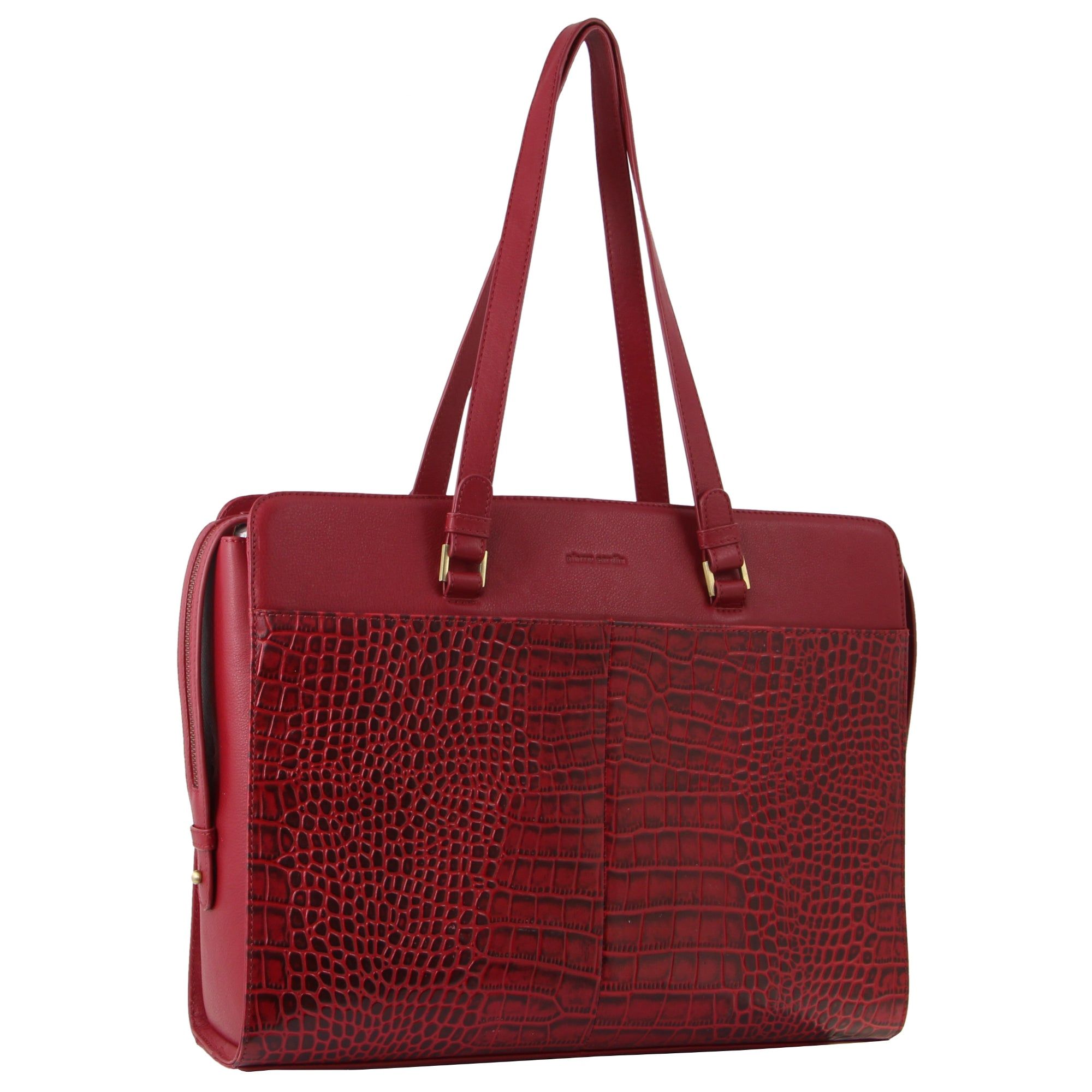 Bolsas de Negocios Pierre Cardin Croc-Embossed Leather Business Computer Bag Mujer Rojas | VWKD-09623