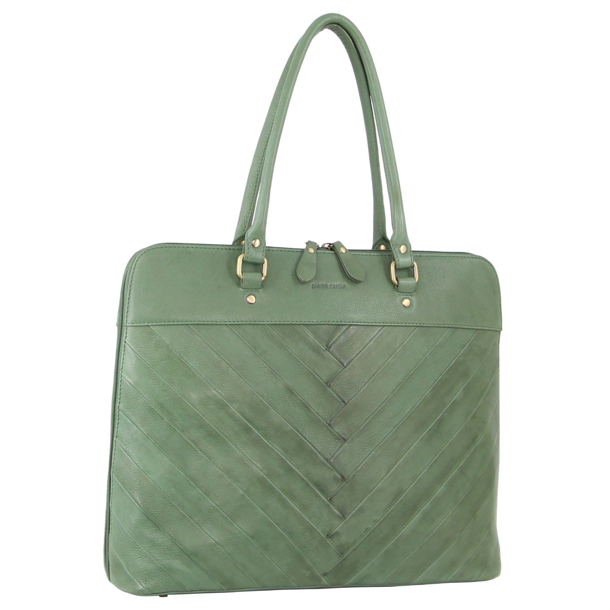 Bolsas de Negocios Pierre Cardin Herringbone Leather Large Business Bag Mujer Verde | TXCF-32658