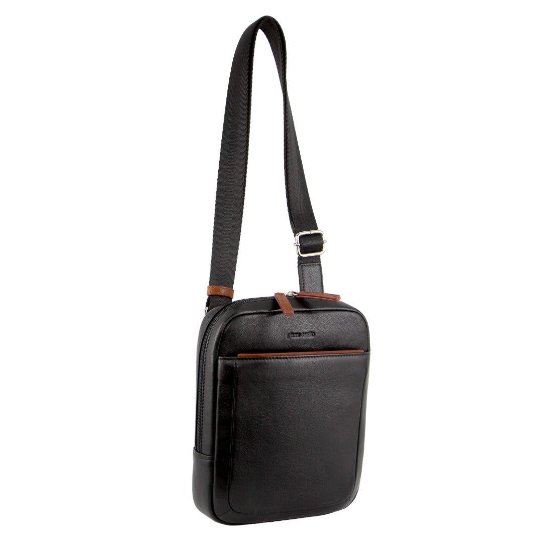 Business Computer Bags Pierre Cardin Leather Cross-Body Bag Hombre Negras | MUAQ-85473