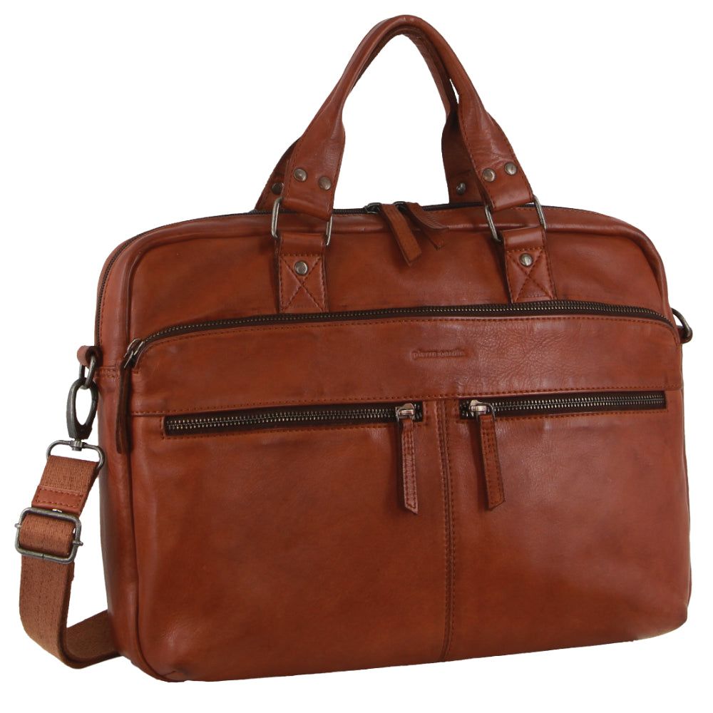 Business Computer Bags Pierre Cardin Multi-Compartment Leather Computer Bag Hombre Marrones | NFAZ-89145