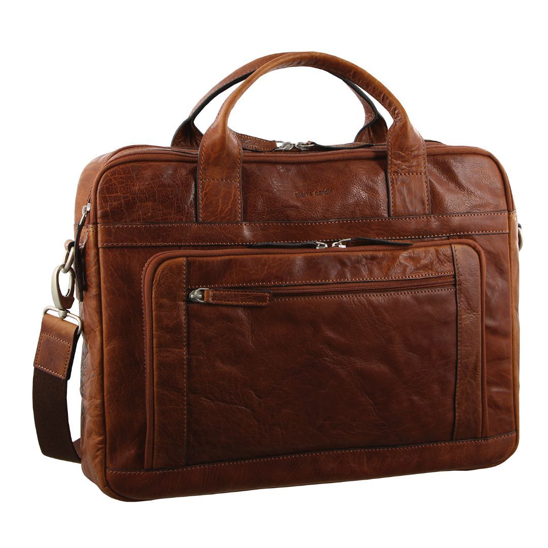 Business Computer Bags Pierre Cardin Rustic Leather Computer Business Bag Hombre Marrones | AEFC-59728