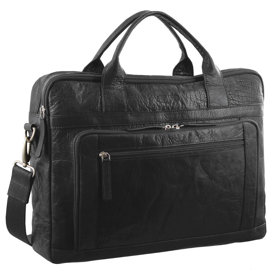 Business Computer Bags Pierre Cardin Rustic Leather Computer Business Bag Hombre Negras | VXDI-02914